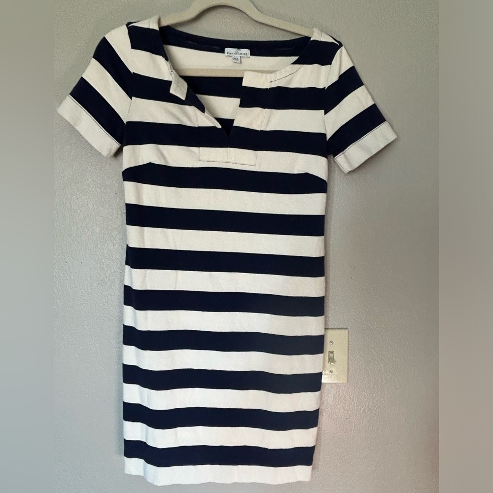 LL Bean Signature Nautical Striped Cotton Dress Hamptons Boat Cruise Beach Midi